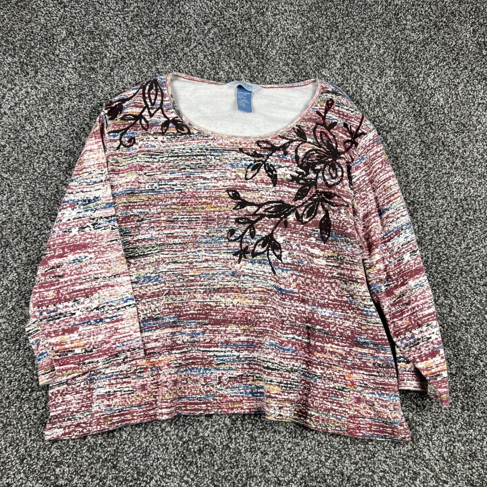City Blues by Koret Womens 1X Multicolor Striped 3/4‎ Sleeve Top w/Velvet Floral